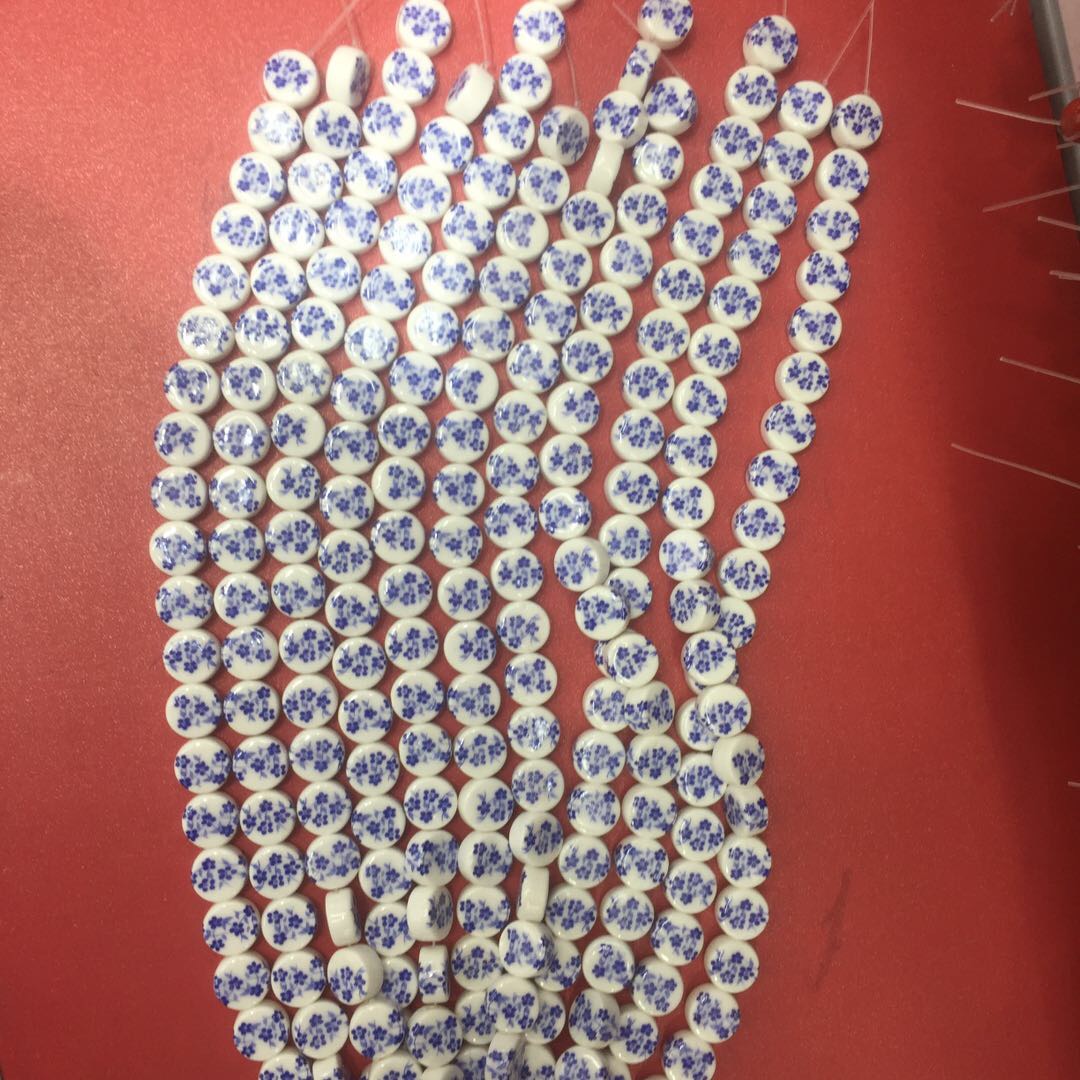 青花陶瓷DIY饰品配件小碎花手工贴画陶瓷珠子