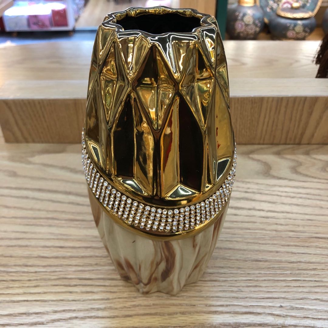 Cylindrical diamond-encrusted ceramic flower POTS, European retro craft ornaments, home decoration ornaments