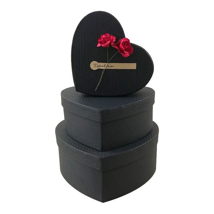 Black Heart-shaped DIY Eternal Flower handmade flower packaging gift box Beautiful packaging paper box thumbnail