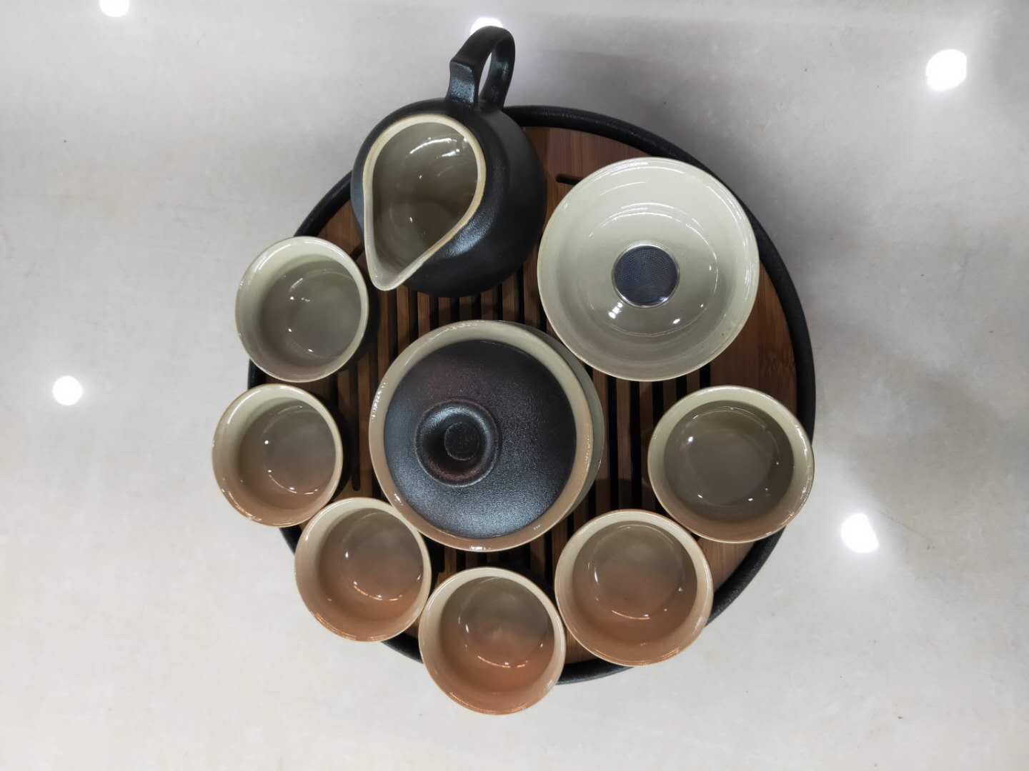 茶杯套装家用功夫茶具简约现代客厅办公室整套复古黑陶瓷茶盘日式细节图
