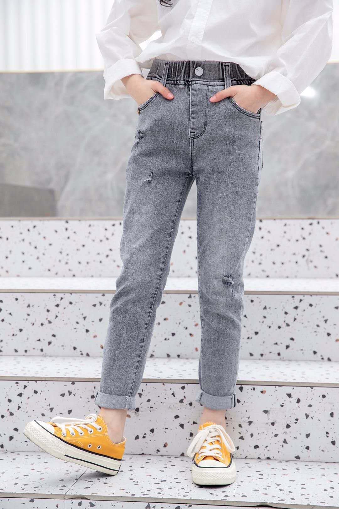 2020新款割破韩版春季简单大方修身中童女童长牛仔裤详情图3