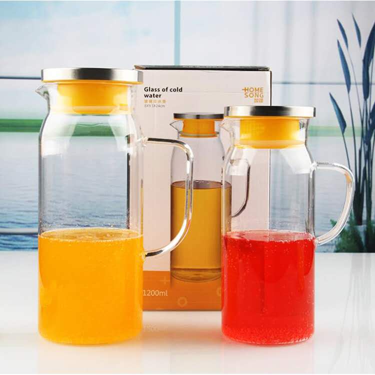 Glass transparent cold kettle glass flower teapot with bamboo cover glass cold kettle