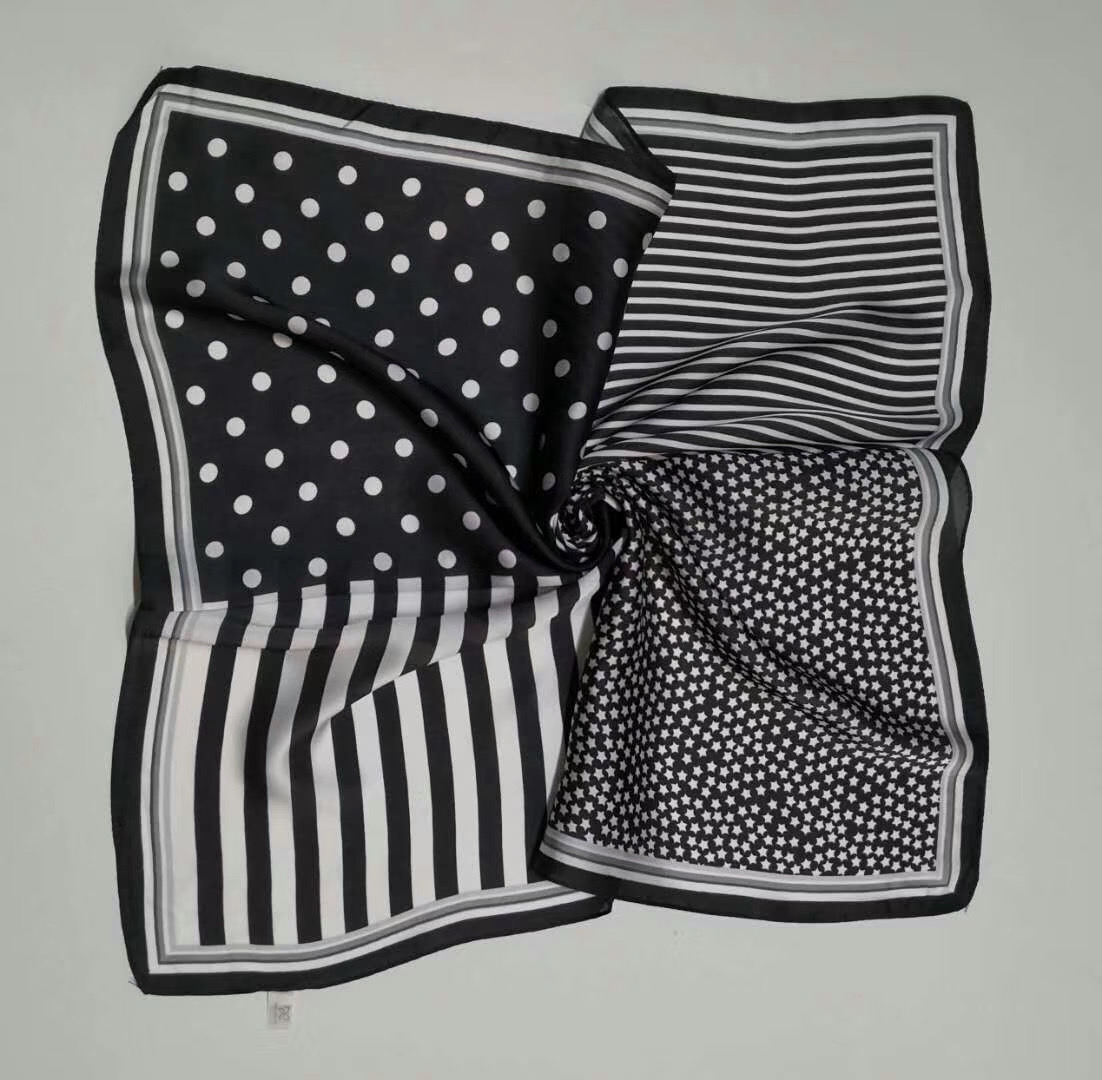 Women's Fashion Trend Temperament Elegant Dual-Use Four-Grid Imitation Silk Satin Square Towel details Picture