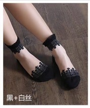 韩国蕾丝花边女士纯棉底防滑短丝袜中筒玻璃丝透明隐形袜子