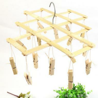 竹子晒衣架竹裤架裤夹家用防霉竹衣架夹子晾衣夹十字多夹晒袜子架图