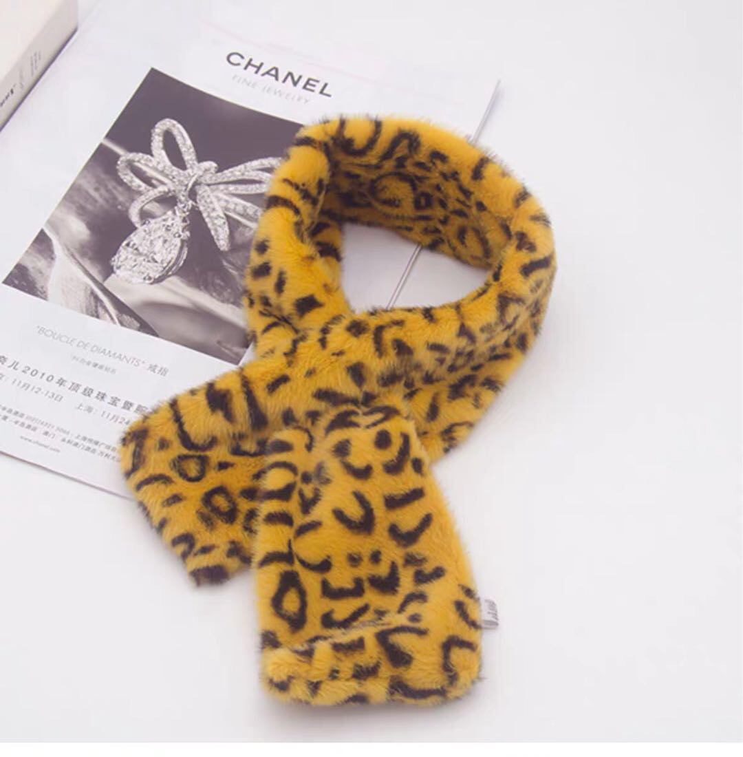 Women's Fashion Trend Casual Everything Winter Thick Imitation Fur Leopard Print Bib Specification drawing