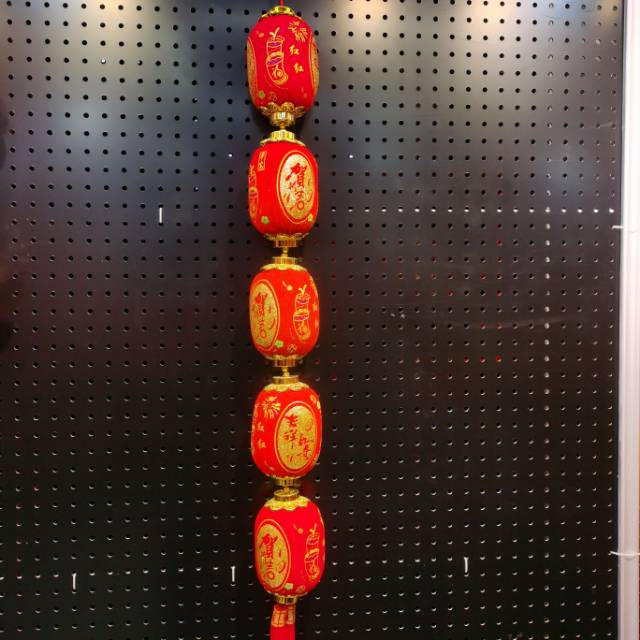 大号冬瓜灯笼五连串挂流苏绒布印花泡沫球图