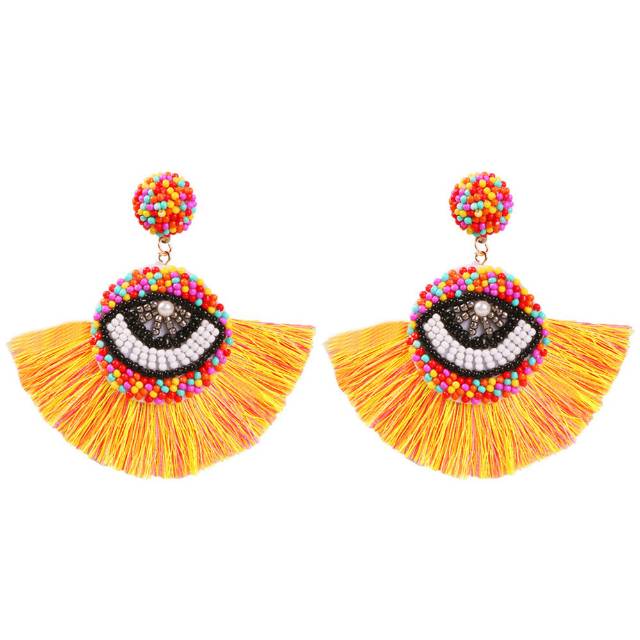 Boho Tassel Earrings Vintage Ethnic Wind Fan-Shaped Multicolor Fun Eye Earrings For Women Wholesale Specification drawing