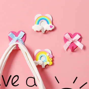 1540梦幻彩虹蝴蝶结粘钩软妹爱心可爱免钉无痕挂钩房间装饰钩子产品图