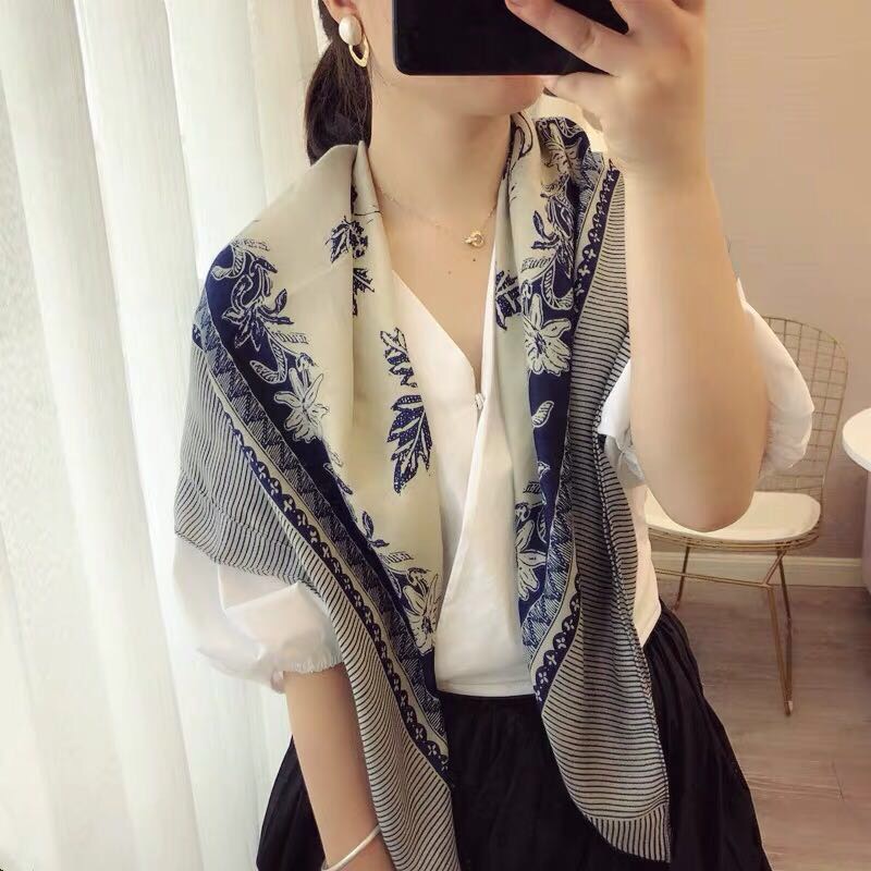 Foreign Trade South Korea Spring And Autumn Retro Silk Scarf National Wind Cotton Linen Large Square Towel