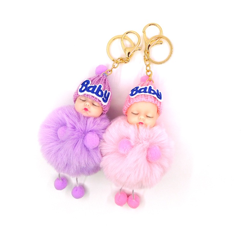 Creative lovely wool hat sleeping doll hair ball key chain pendant bag hanging ornaments boutique sleeping baby thumbnail