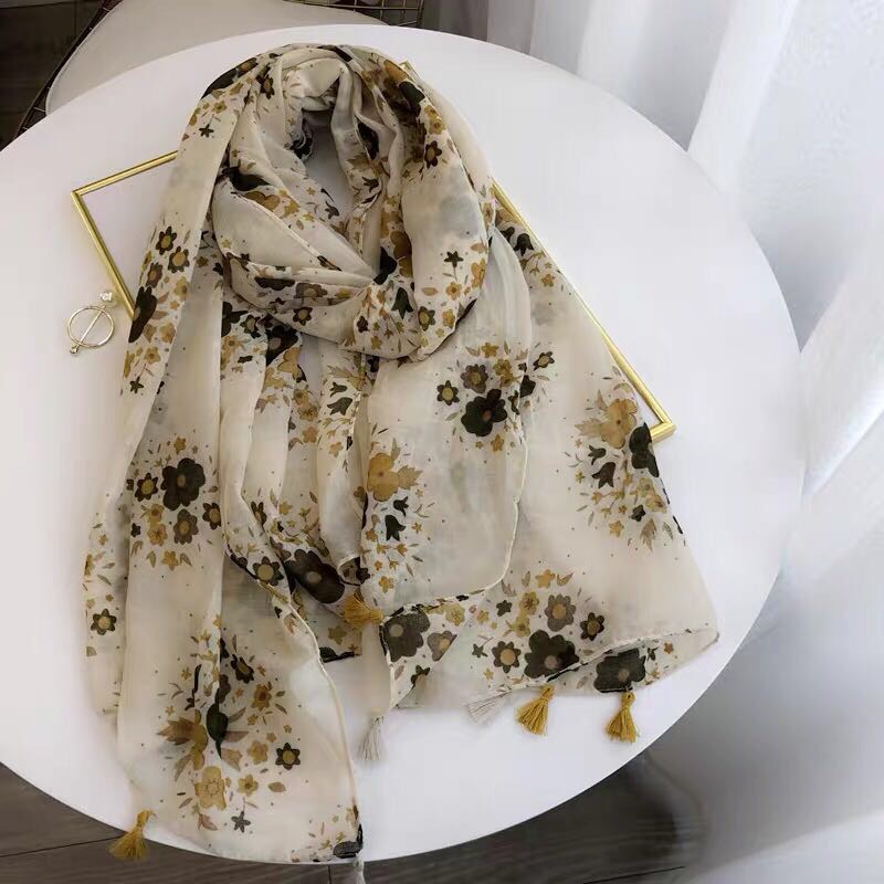 Women's Spring And Autumn Korean Edition New All-In-One Army Green Turmeric Print Explosive Scarf Shawl