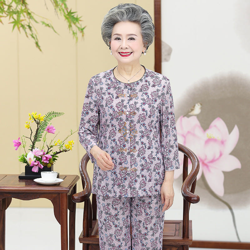 奶奶七分袖套装老太太中老年人女装妈妈夏季短袖两件套细节图
