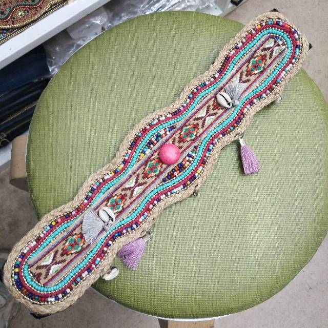 民族风天然贝壳手工米珠植绒麻绳腰带男女腰带图