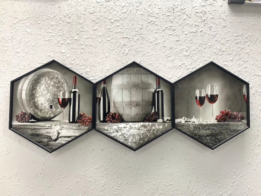 热卖铝合金晶钻六边形三件套客厅餐厅沙发背景装饰画