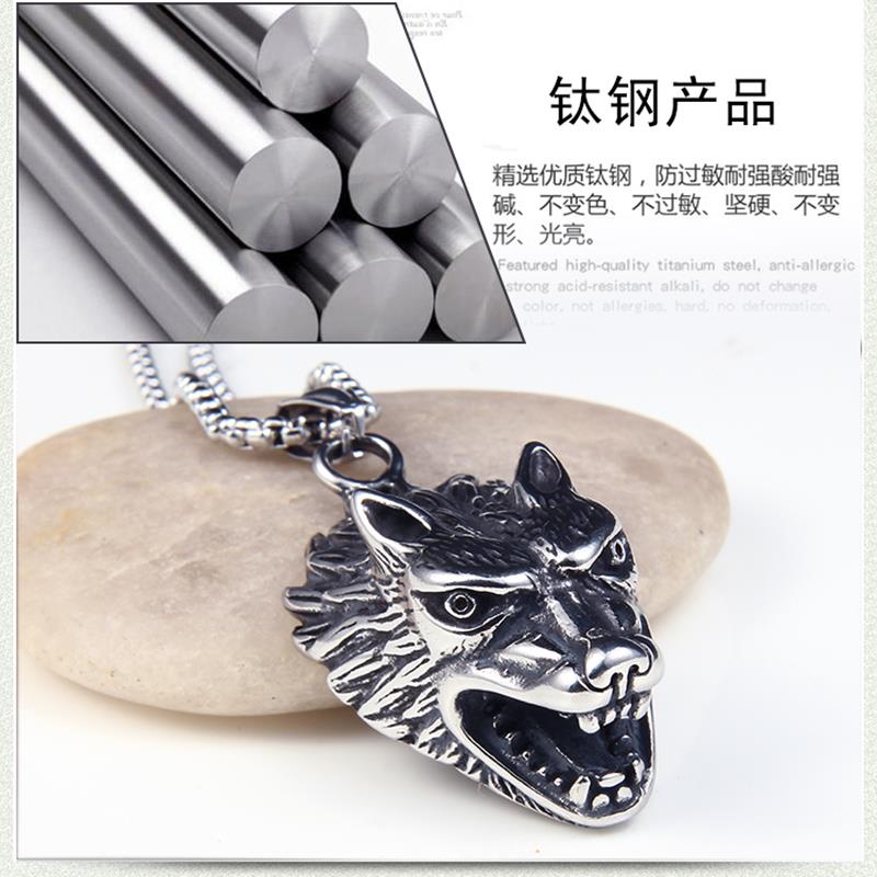 霸气龙头项链男 民族风金属钛钢吊坠 个性潮人创意戒指挂坠装饰品细节图