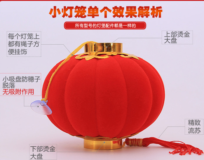 盆景小灯笼5号挂饰大红植绒新年喜庆装饰品细节图