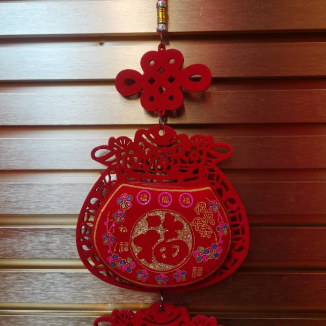 New Year Spring Festival Chinese Knot Money Bag Fu Character Three-Dimensional Money Bag Five Fu String Fringe Pendant Decorative Supplies Flannelette Printed Chinese Knot details Picture