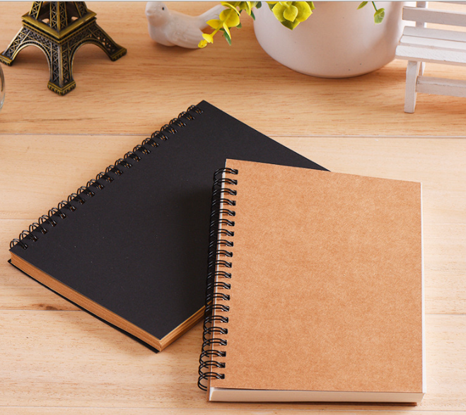 韩国创意文具复古素色简约牛皮线圈素描本子涂鸦空白笔记本产品图