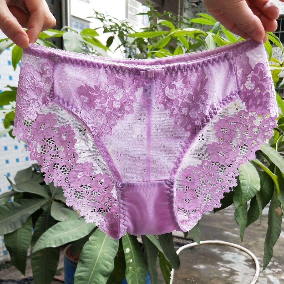 Spring/Summer Sexy Underwear Lace Mesh Transparent Mid-Waist Briefs For Women