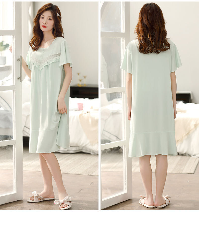 Nightdress Women Summer Cotton Short-Sleeved Mid-Length Pajamas Large Size Cotton Thin Home Wear Specification drawing