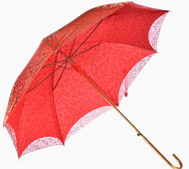 结婚婚庆大红色伞新娘伞金钩超轻雨伞 直杆蕾丝烫金新娘伞批发细节图