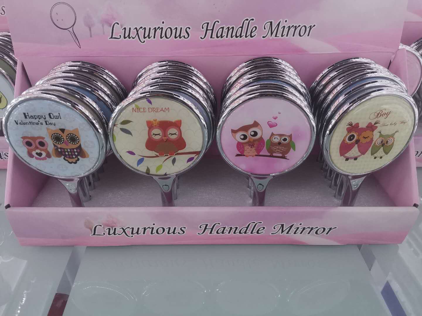 猫头鹰创意随身小镜子便携学生手柄化妆镜卡通可爱小圆形镜子