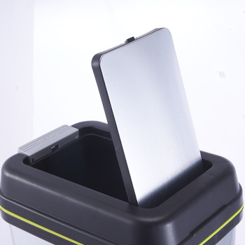 欧创家居金属质感塑料密封垃圾桶弹盖式环保家用垃圾桶细节图