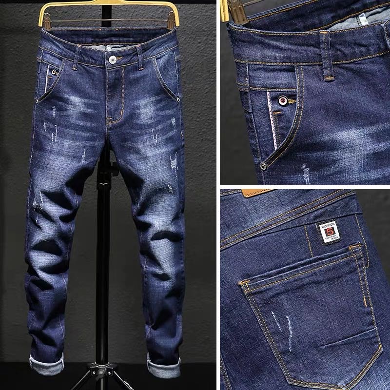 Spring 2020 new jeans for men, slim, loose, straight and versatile popular logo long trousers for men thumbnail