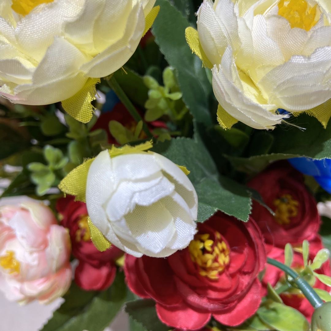 花束ins花艺花束绢花花假仿真花6头茶花装饰花卉餐桌花摆花混合式花细节图