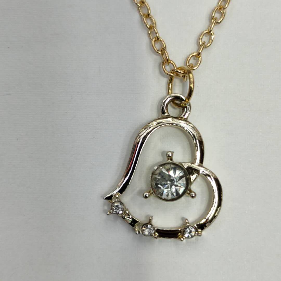 Ladylike Explosive Gold Alloy Love Diamond-Studded Necklace Jewel Stud Earrings Set Chain details Picture