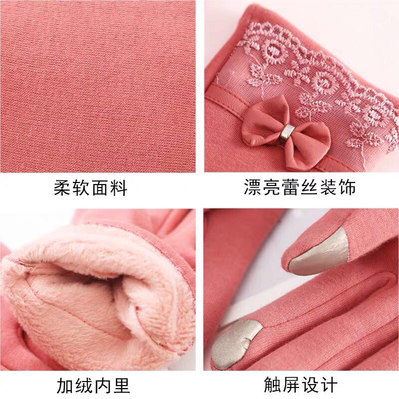 手套女冬可爱韩版学生加绒露两指触屏毛绒ins潮分指手套短款细节图