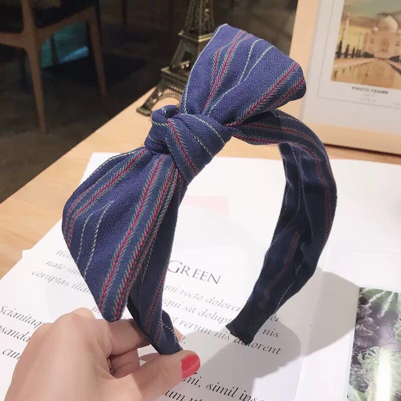 韩版新款气质简约条纹复古发箍蝴蝶结宽边发箍