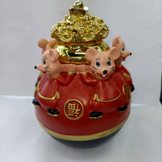 树脂财神鼠图案不倒翁工艺品