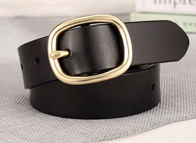 Leather belt pure cowhide fashion buckle belt for young men retro fashion jeans brown durable versatile belt thumbnail