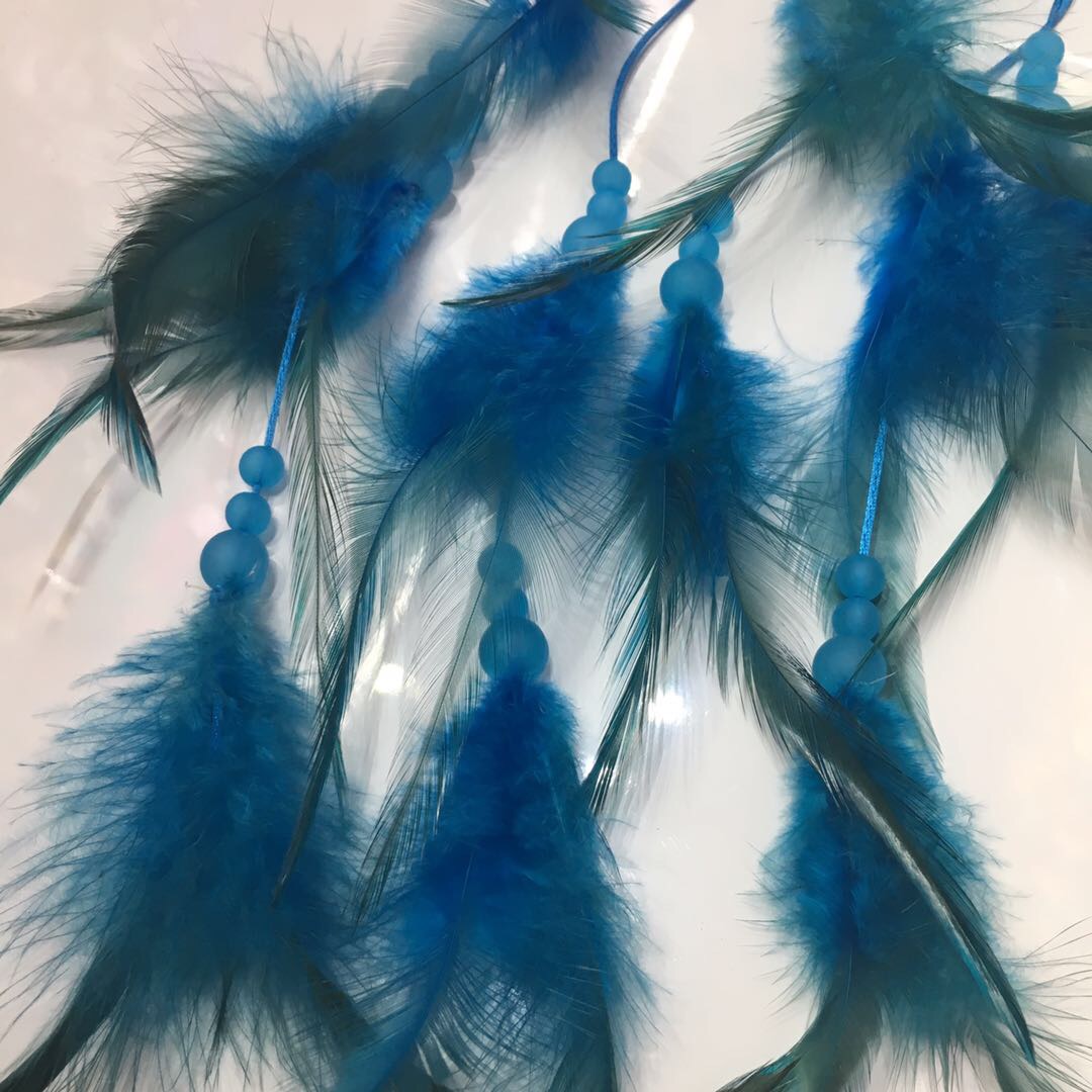 创意蓝色少女心装饰物印第安风捕梦网挂饰手工编织细节图