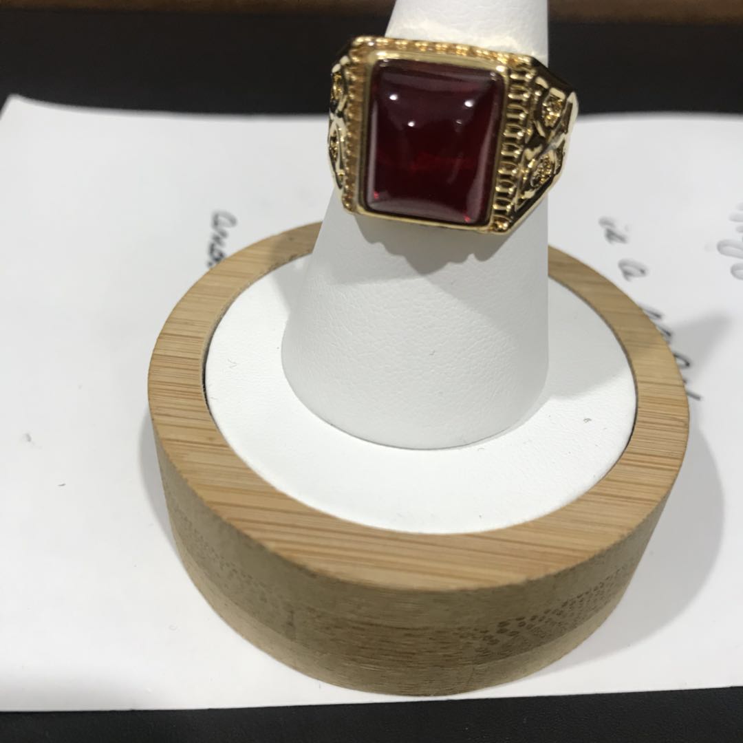 Fashion set with imitation ruby crystal women's ring inlaid with open men's ring brass 24-karat gold ring thumbnail