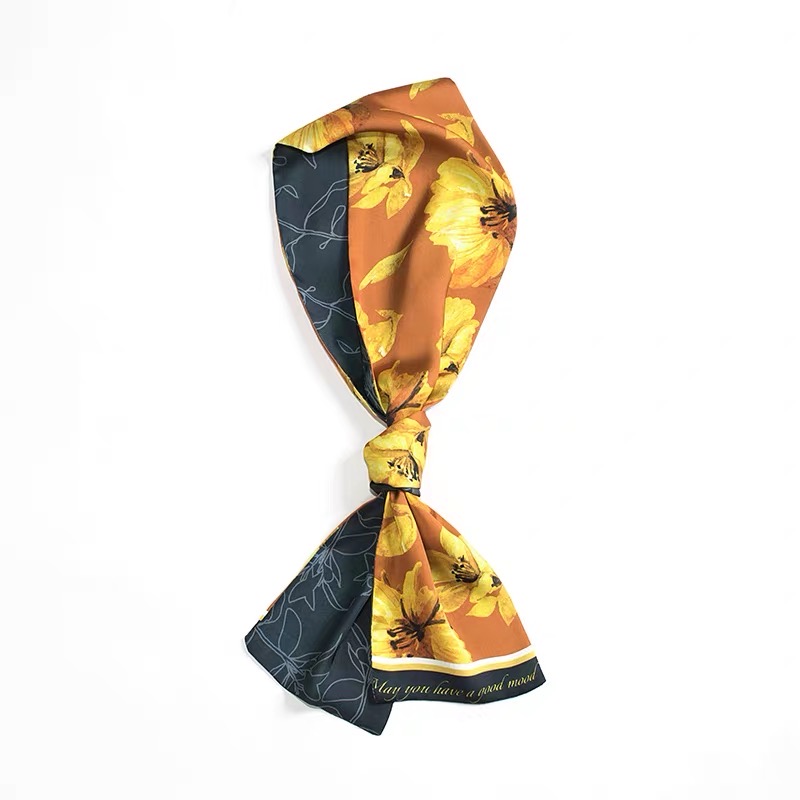 Flor amarilla patrón bufanda estampado pañuelo de seda largo lady