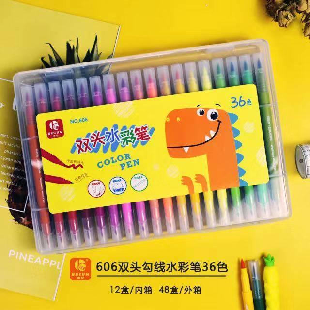 606 Double-headed outlining watercolor pen, water-washed painting, coloring, colored graffiti drawing pen, professional art, thick and thin double-headed