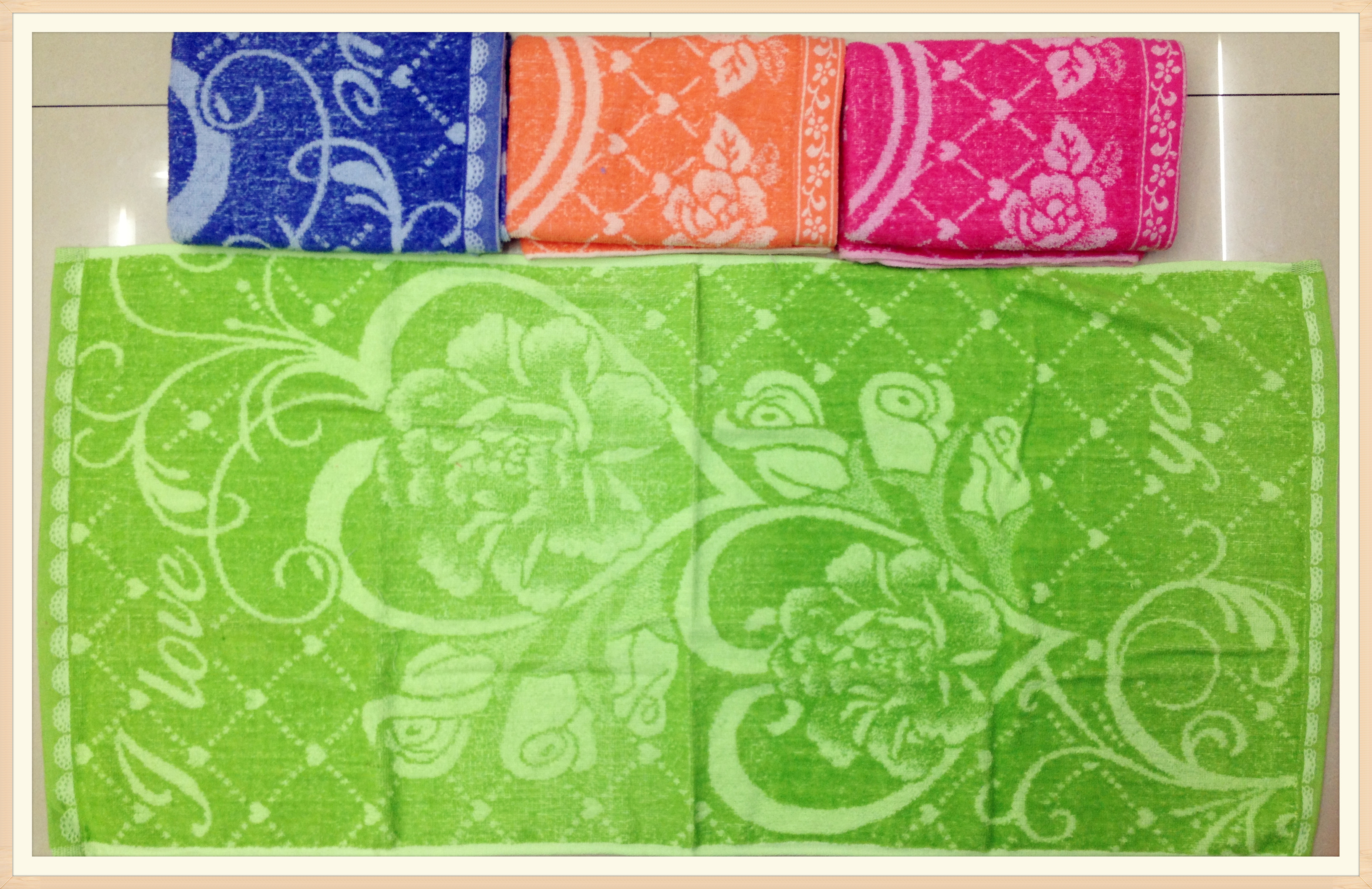 Colored wool flower bath towels, pure cotton plain jacquard striped towels, supermarket daily gift towels, wholesale and customization log Specification image