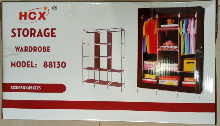 Wardrobe Simple Cloth Wardrobe Modern Simple Steel Pipe Oxford Fabric Single Dormitory Rental Room With Hanging Wardrobe Model88130 Specification drawing