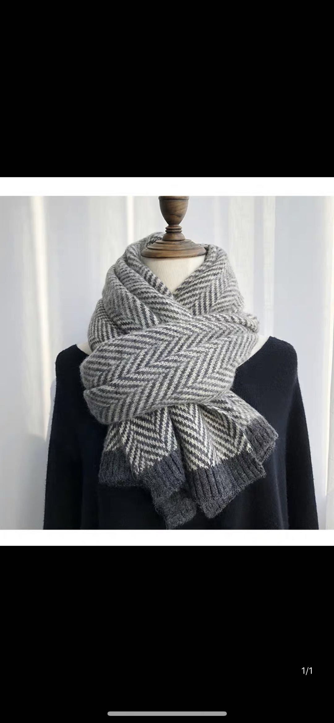 Women's Korean Version With Classic Black Long Thick Herringbone Knitted Wool Scarf Bib full figure