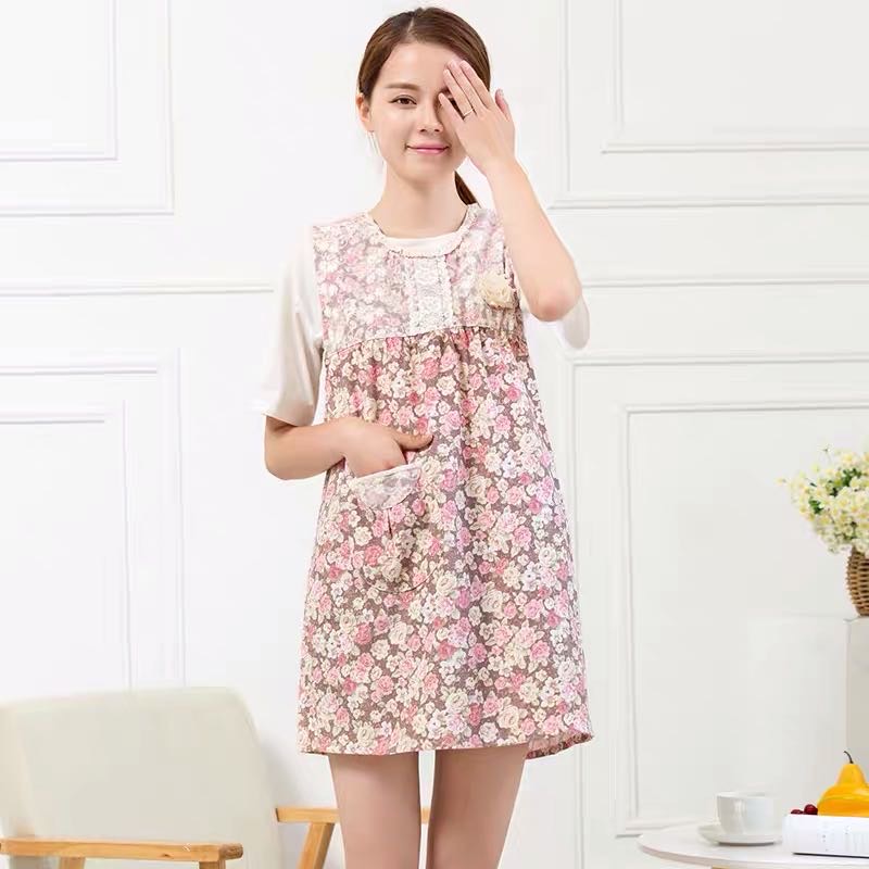 Korean Fashion Kitchen Apron Lace Lace Cooking Floral Apron Long Sleeves Specification drawing
