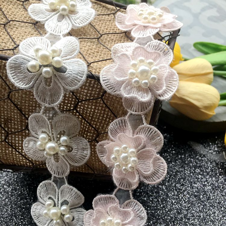 立体网纱涤纶刺绣钉珠花朵蕾丝DIY婚纱头纱饰品装饰服装拼接材料产品图