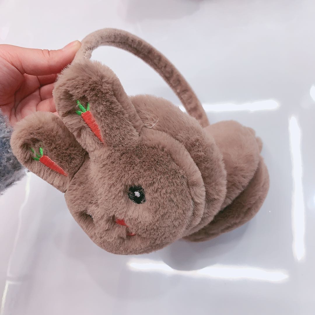 Cute student cartoon sequined rabbit ear earmuffs, warm and thick plush Korean-style ears details Picture
