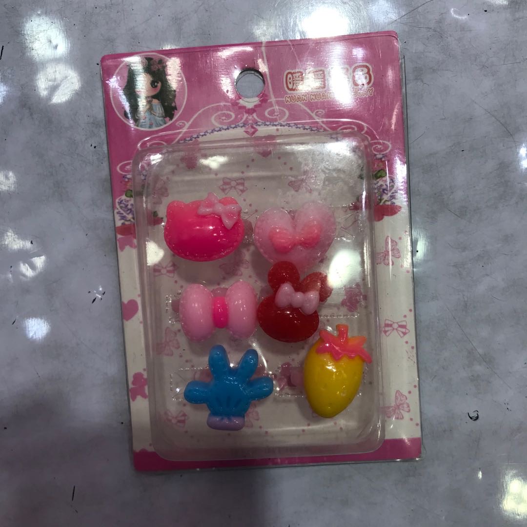 Korean children's ring cute cartoon 6 little girls gift pack a box of princess ring jewelry hairpin thumbnail