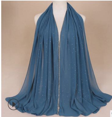 伊斯兰回族单色珍珠雪纺妇女头巾水钻镶钻好雪纺盖头