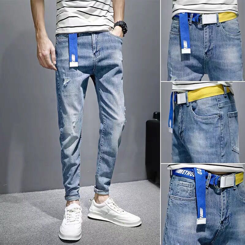 Slimming Korean-style trendy 9-inch pants with holes, casual light-colored skinny pants Specification image