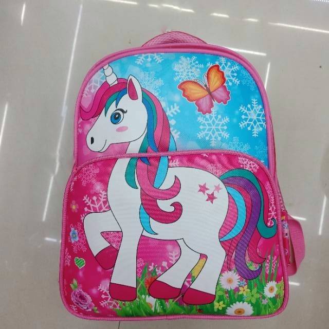 小飞马图案粉红色女生书包双肩包