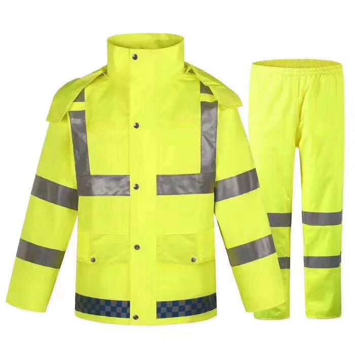 高档条纹荧光套装雨披产品图